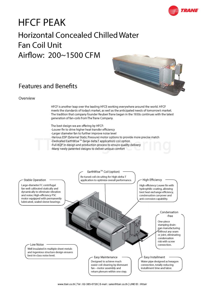 แอร์คอยล์น้ำเย็น TRANE HFCF Series แบบท่อลม | TT Air Engineering