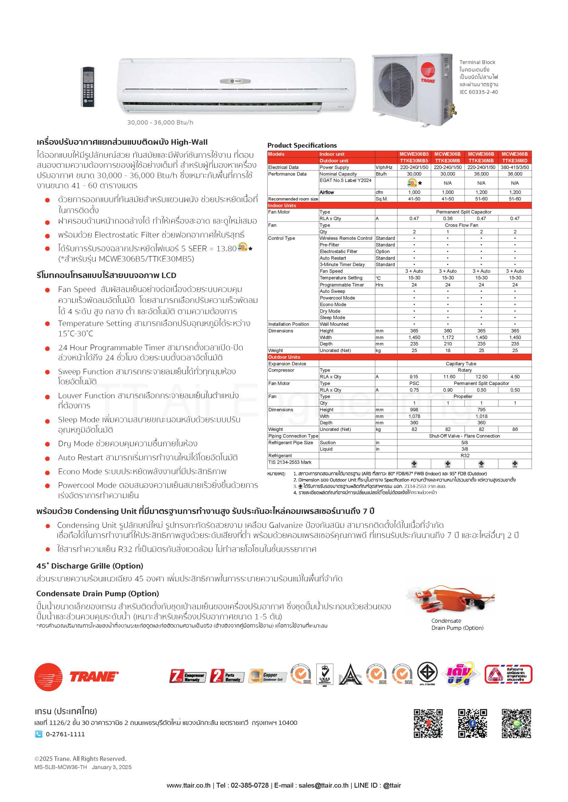 catalog TRANE Wall Type HIGH WALL Series 2025
