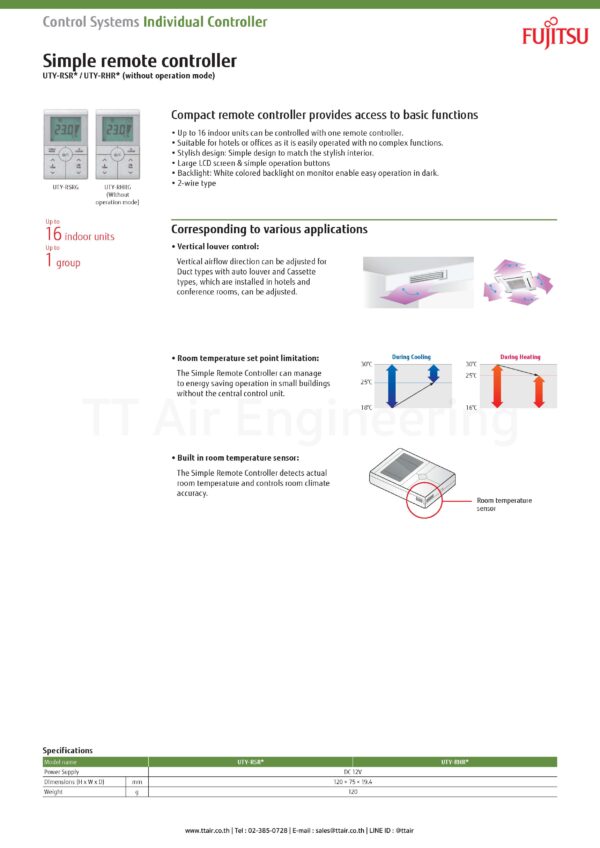 FUJITSU Simple Remote Controller UTY-RSRG | TT Air Engineering