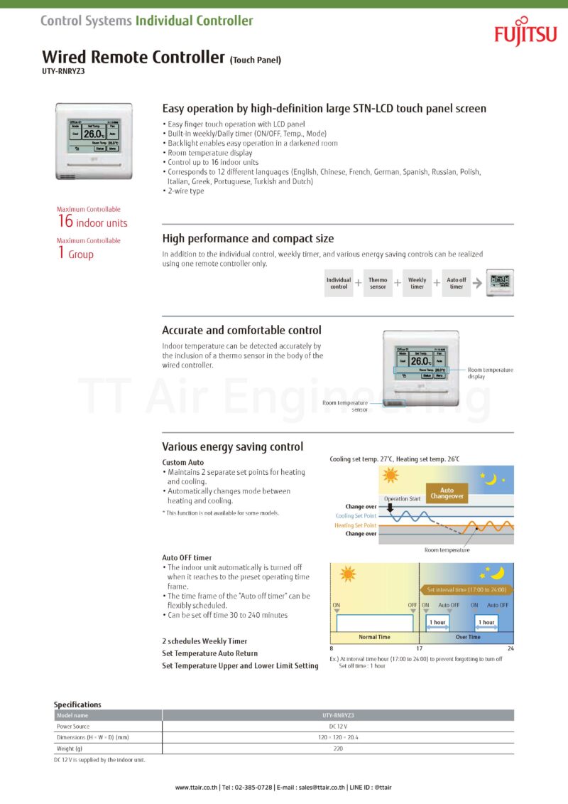 FUJITSU Wired Remote Controller UTY-RNRYZ3 | TT Air Engineering